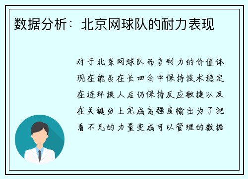 数据分析：北京网球队的耐力表现